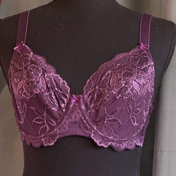 DELIMIRA WOMEN'S Plus Size Bras Full Coverage Lace Underwire Unlined Bra plum - Picture 1 of 11